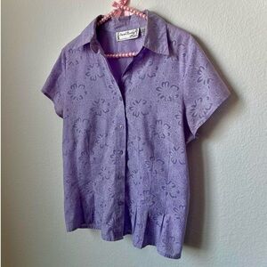 vintage sparkly lilac purple floral short sleeve button down